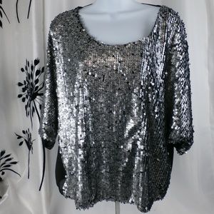 Sweet Rain Dolman sleeve sequin sheer back L NWT